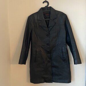 Vintage 90s‎ Phase Two Black Leather Long Trench 100% Jacket Size L